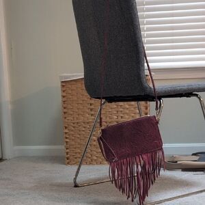 Free People Plum Embossed Fringe Crossbody